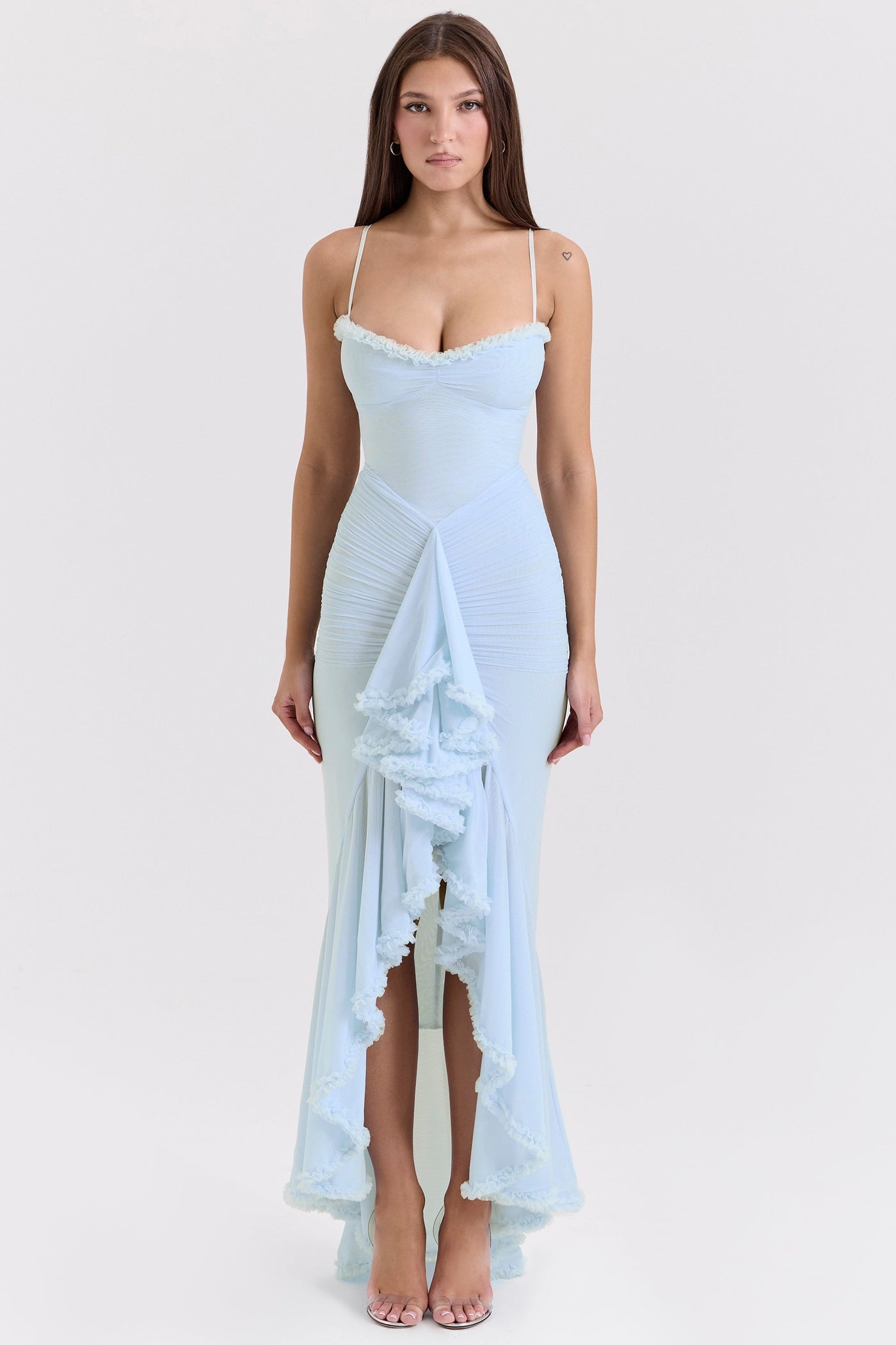 Gabbi | Mesh Ruffled Front Gown - IVORY MUSE