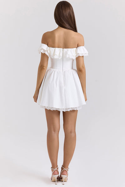 Jaide | White Cotton Off Shoulder Corset Mini Dress - IVORY MUSE