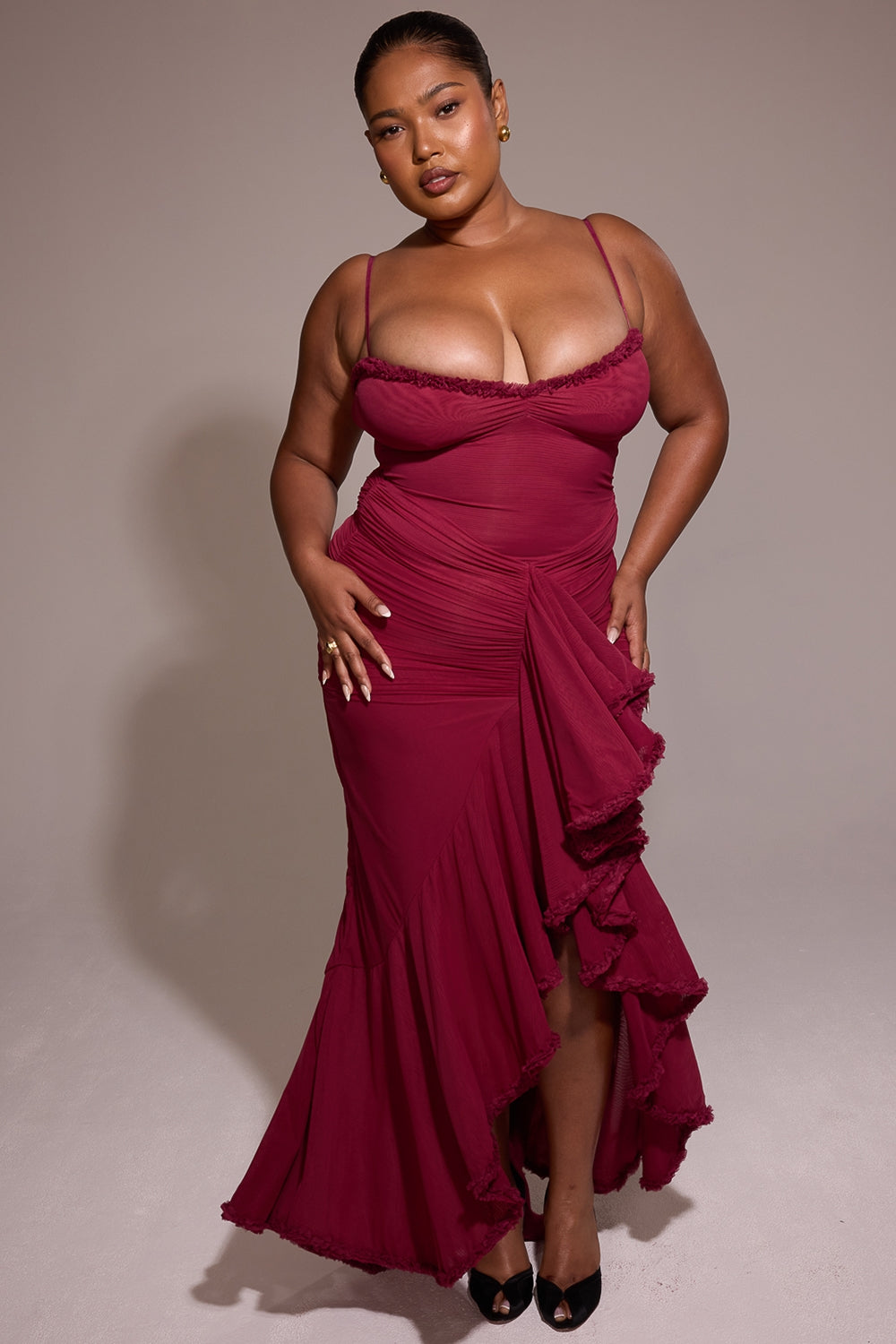 Gabbi | Mesh Ruffled Front Gown - IVORY MUSE