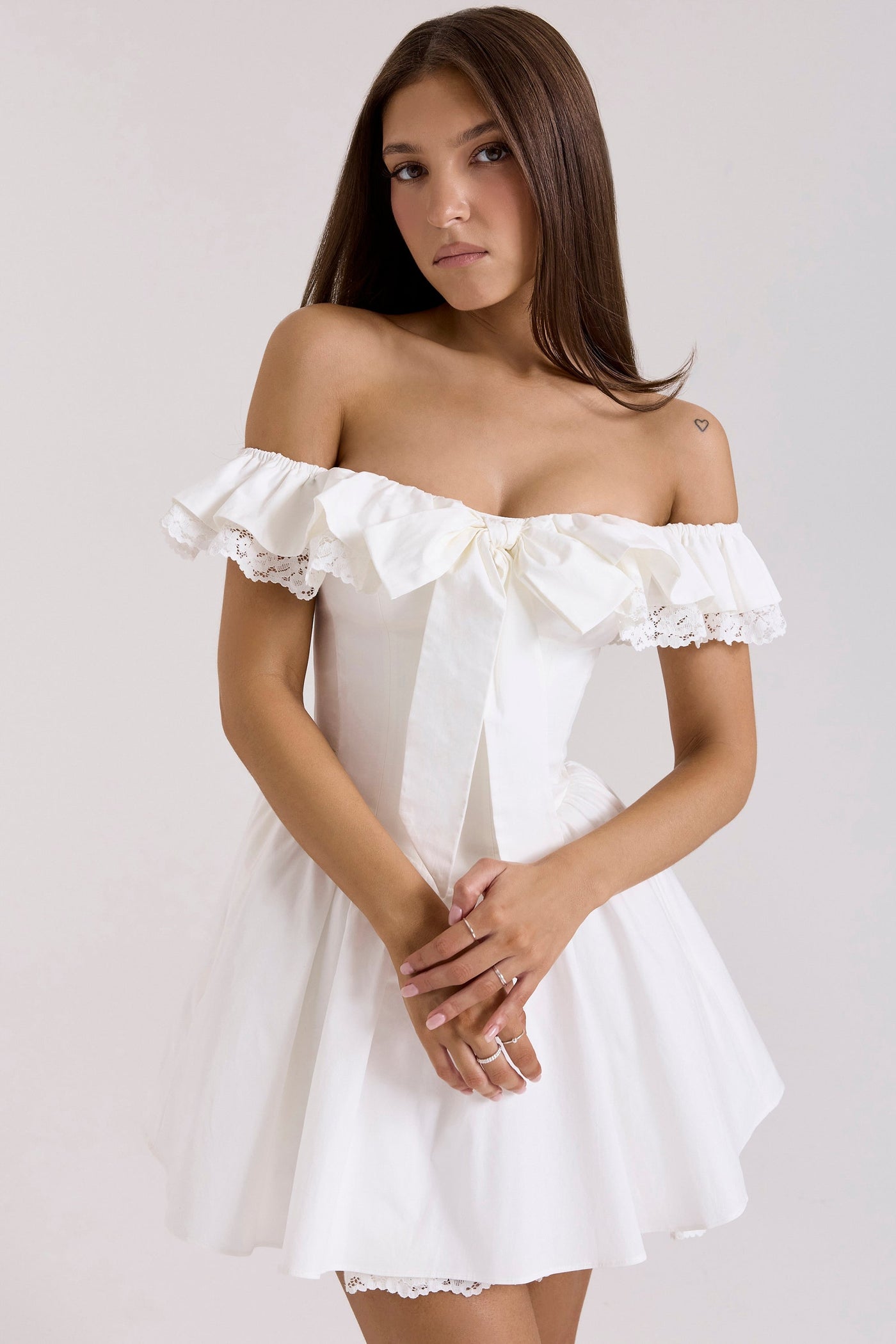 Jaide | White Cotton Off Shoulder Corset Mini Dress - IVORY MUSE