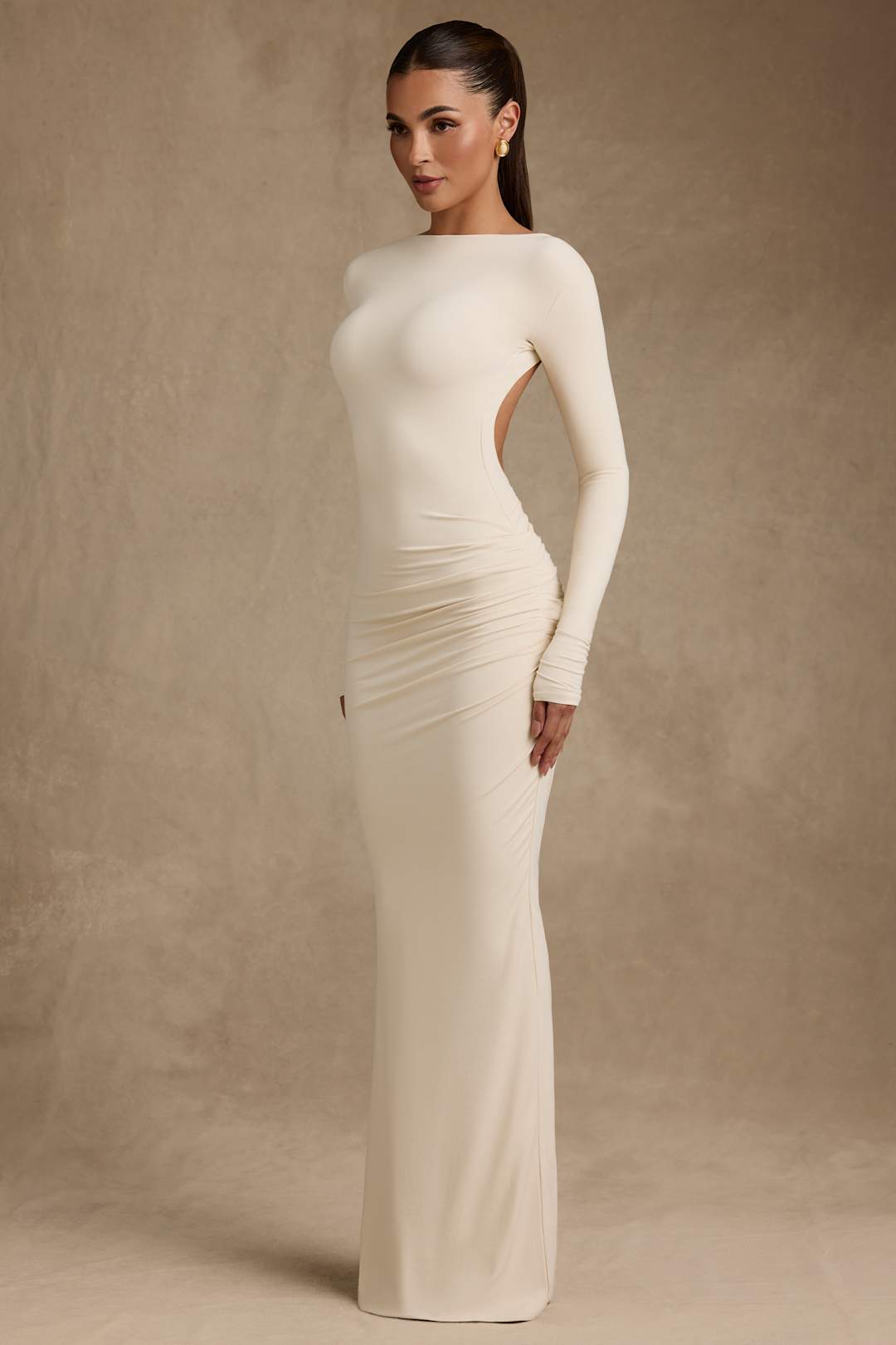 Regine | Modal Ruched Backless Maxi Dress - IVORY MUSE