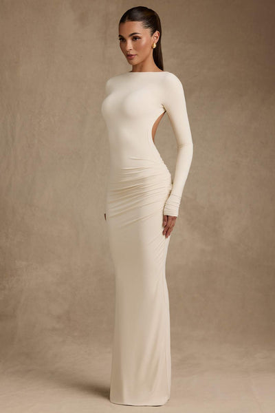 Regine | Modal Ruched Backless Maxi Dress - IVORY MUSE