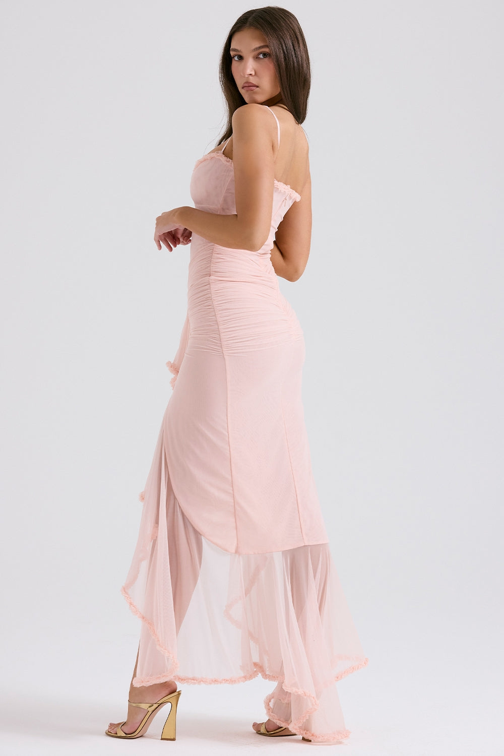 Gabriella | Ruffled Front Gown Maxi Dress - IVORY MUSE