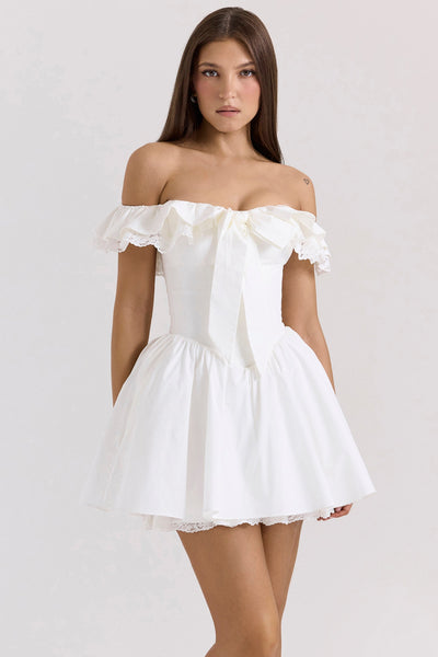 Jaide | White Cotton Off Shoulder Corset Mini Dress - IVORY MUSE