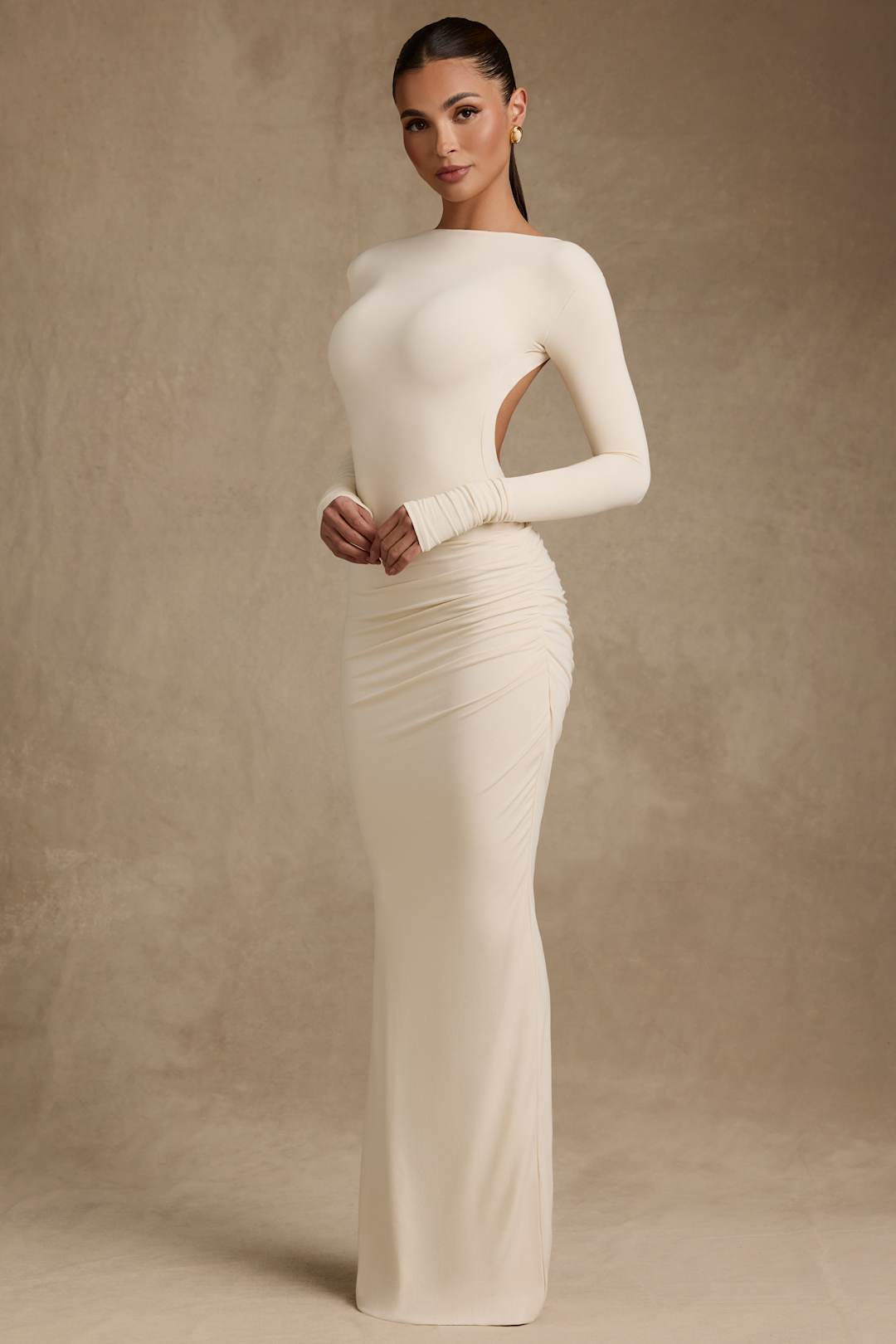 Regine | Modal Ruched Backless Maxi Dress - IVORY MUSE
