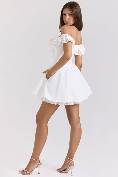 Jaide | White Cotton Off Shoulder Corset Mini Dress - IVORY MUSE