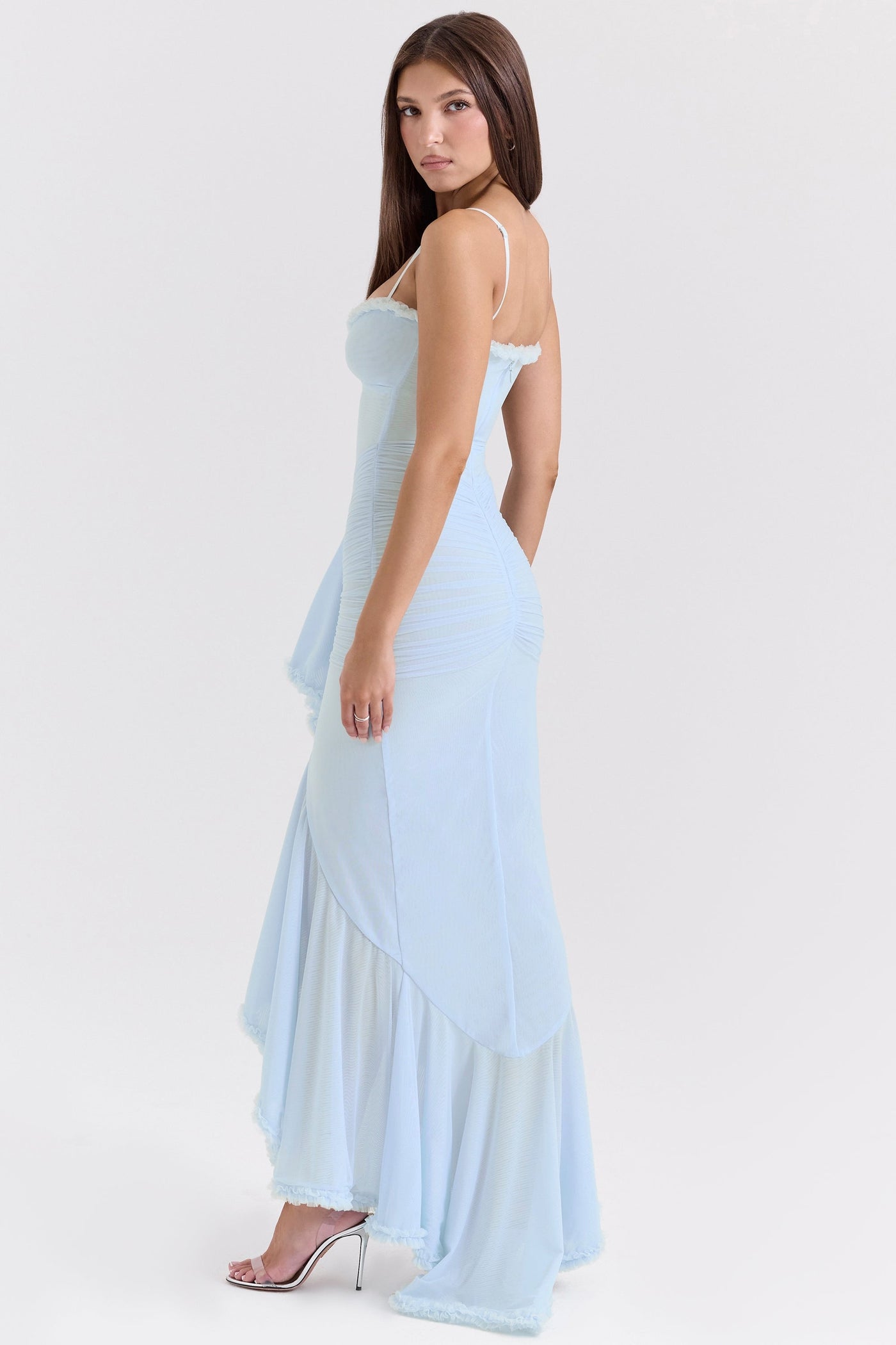 Gabbi | Mesh Ruffled Front Gown - IVORY MUSE