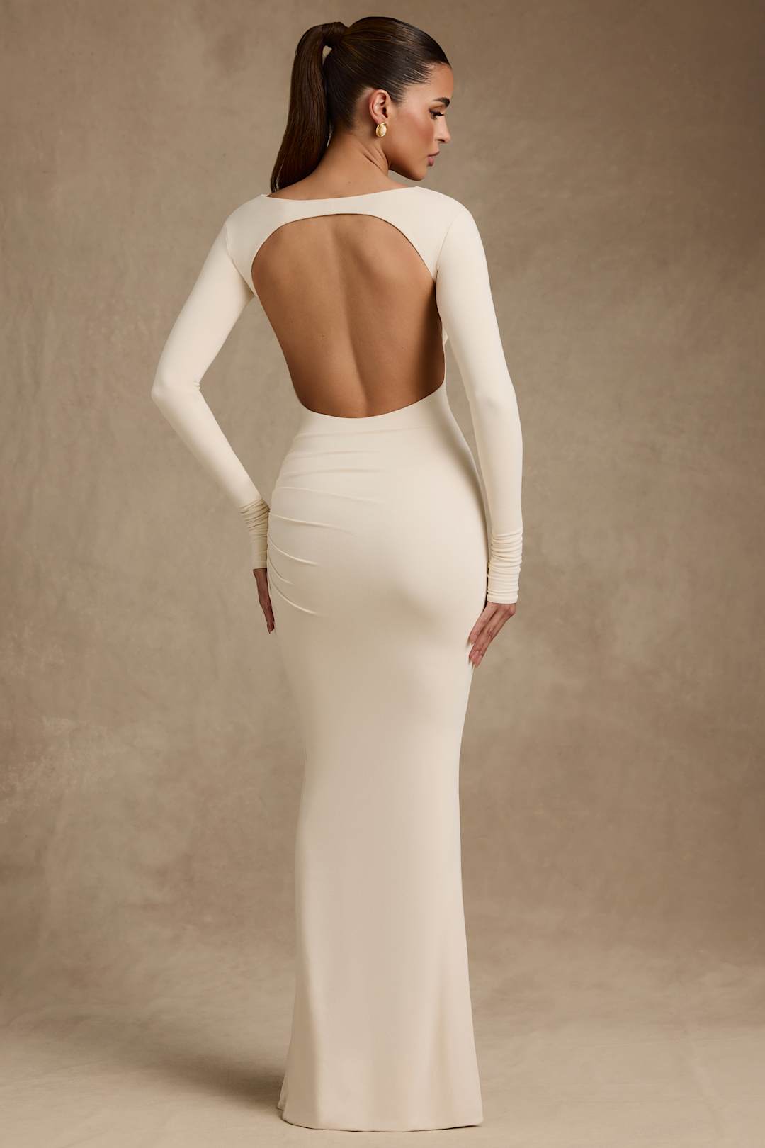 Regine | Modal Ruched Backless Maxi Dress - IVORY MUSE