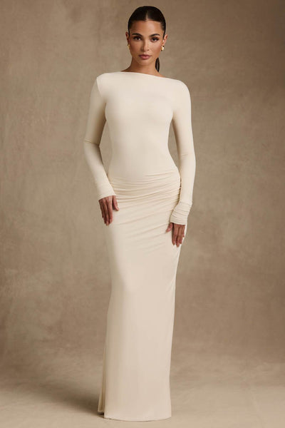 Regine | Modal Ruched Backless Maxi Dress - IVORY MUSE