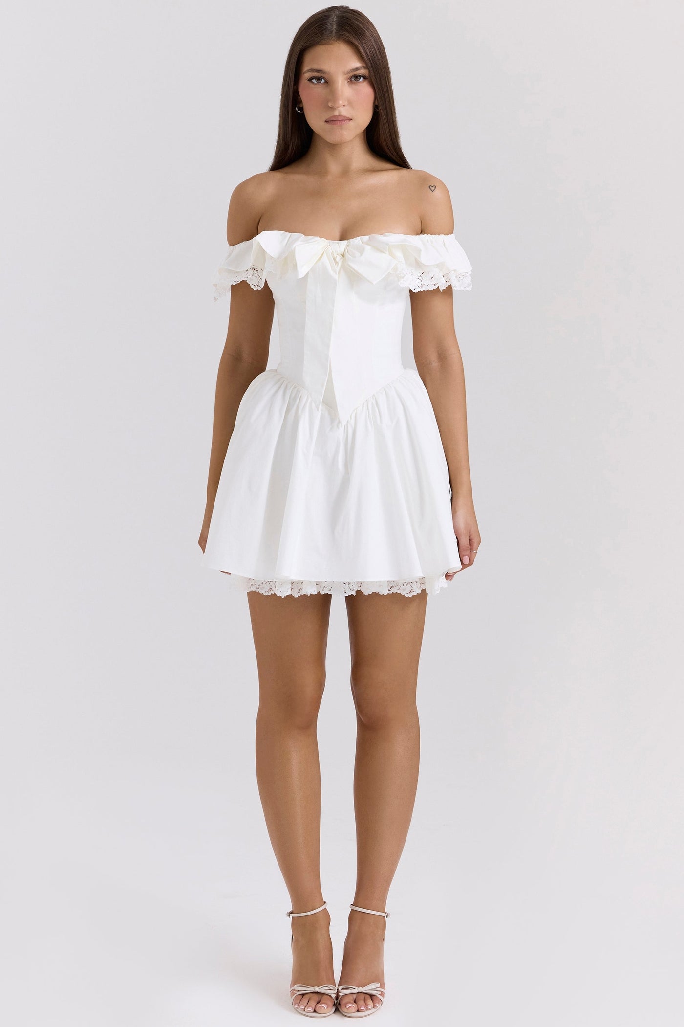 Jaide | White Cotton Off Shoulder Corset Mini Dress - IVORY MUSE