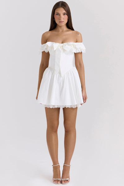 Jaide | White Cotton Off Shoulder Corset Mini Dress - IVORY MUSE