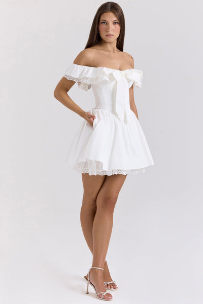 Jaide | White Cotton Off Shoulder Corset Mini Dress - IVORY MUSE