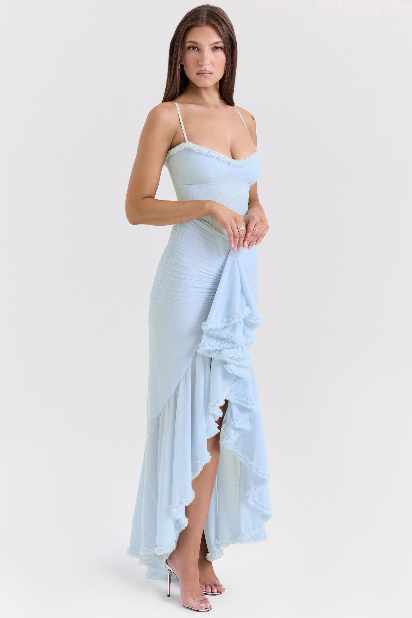 Gabbi | Mesh Ruffled Front Gown - IVORY MUSE