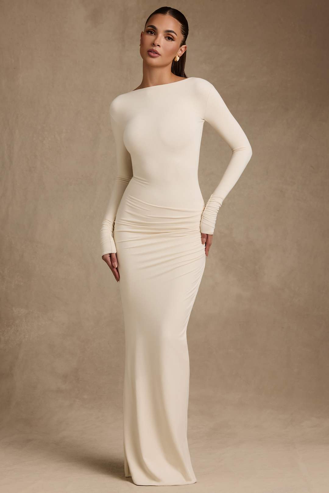 Regine | Modal Ruched Backless Maxi Dress - IVORY MUSE