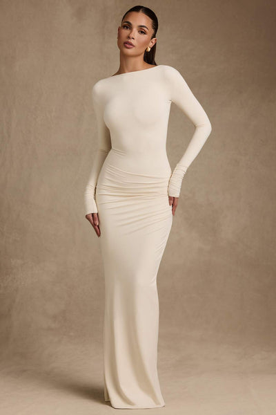 Regine | Modal Ruched Backless Maxi Dress - IVORY MUSE
