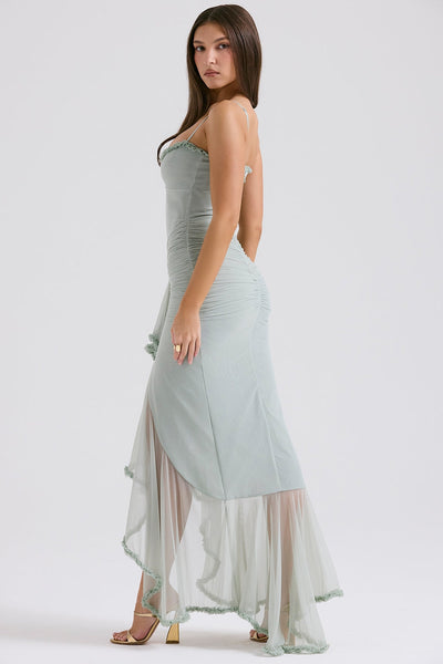 Gabriella | Ruffled Front Gown Maxi Dress - IVORY MUSE