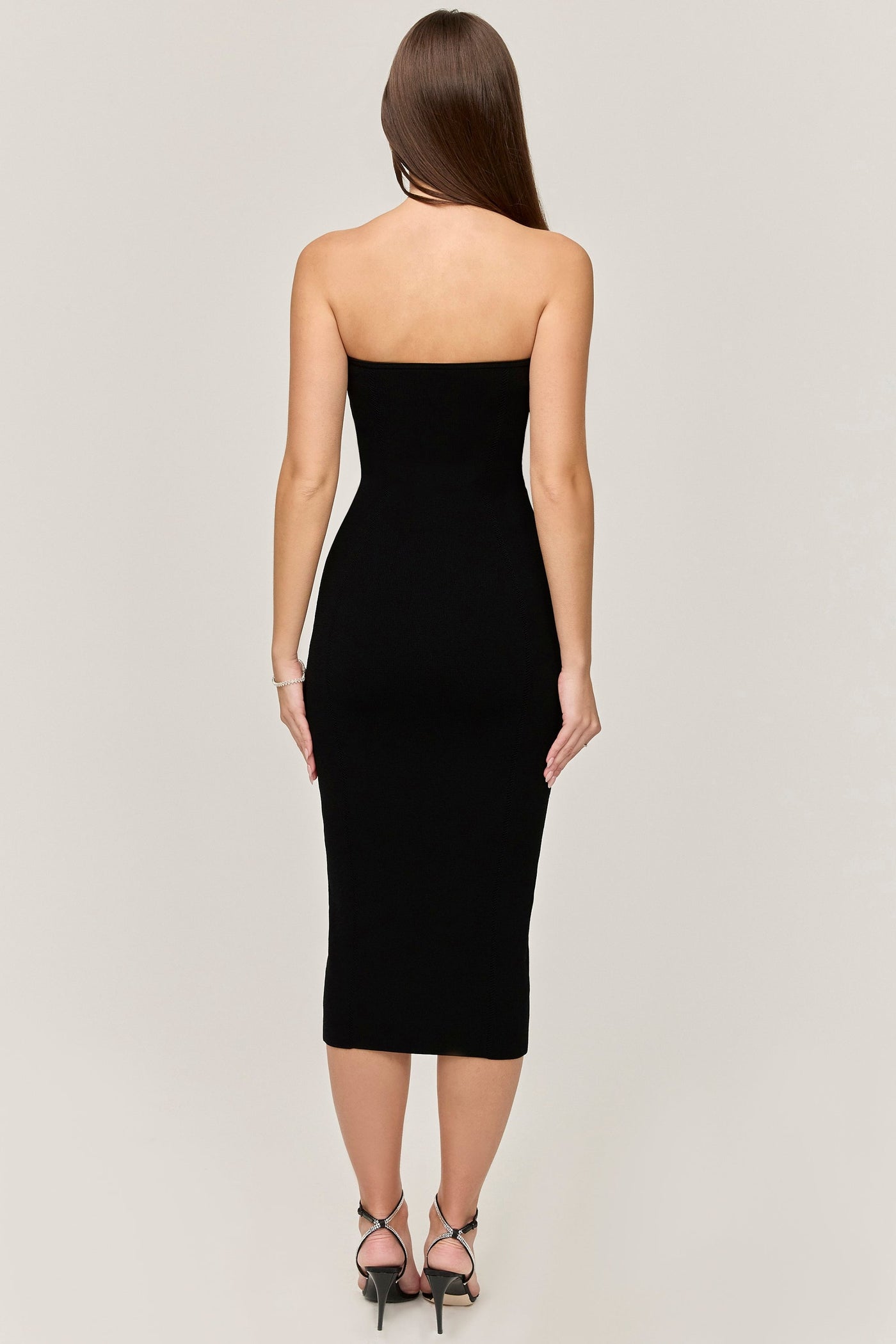 Magdalena | Black Strapless Knit Midi Dress - IVORY MUSE